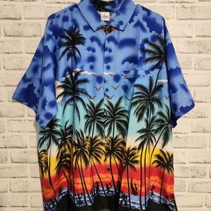 LA LEELA Hawaiian Shirt Men's X-Large Casual Button down Pocket Aloha Blue